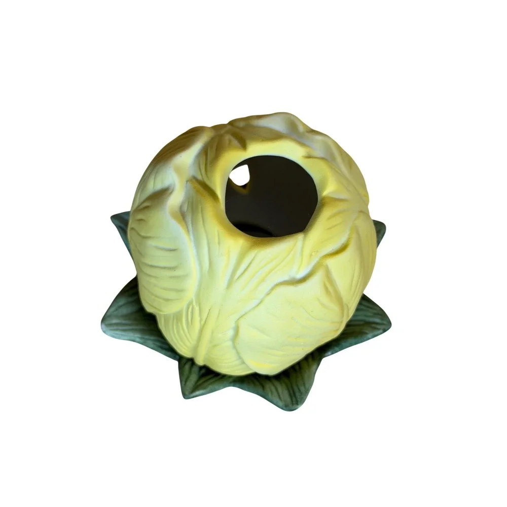 Yellow Ceramic Tulip Votive Candle Holder Two‎ Piece Green Leaf Base Vintage